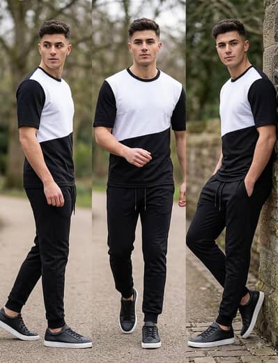 Men's Black & White Stylish 2-Piece Tracksuit Set