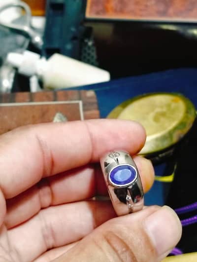 Purple bluish sapphire stone silver ring