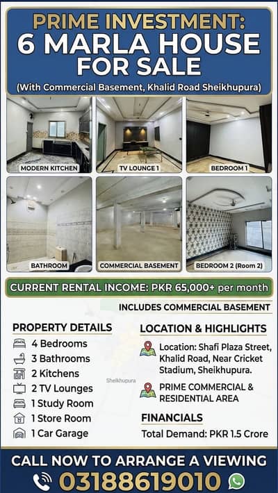 6 Marla House with Commercial Basement on Main Khalid Road Sheikhupura
