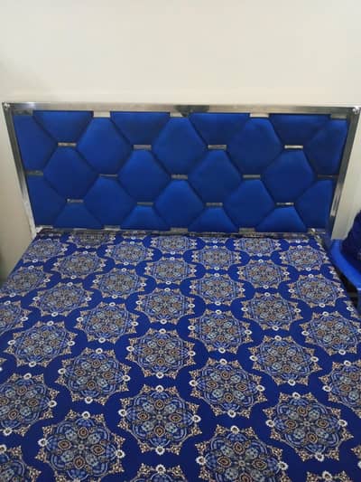Original Stainless steel Double bed With navy blue poshing