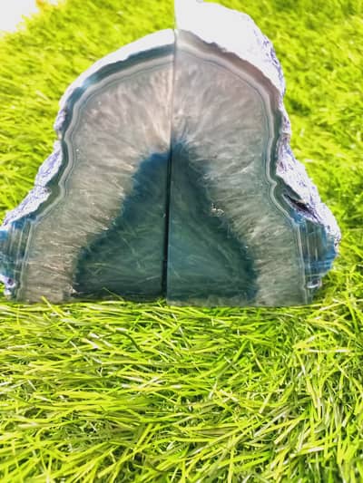 high quality original natural blue Geode agate bookends