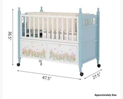 Wooden Baby Cot And Cradle White and Blue