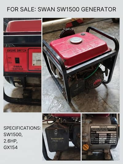 SWAN SW-1500 Generator (2.6 HP / ~1 kW) – Gas Kit Fitted – Minor Used