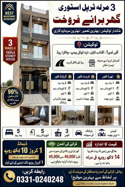 3 Marla house double story with 90 percent work done near to main road