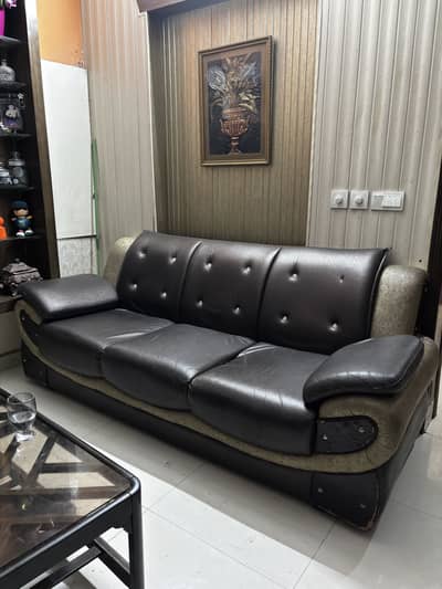 Brown and Black leather sofa set