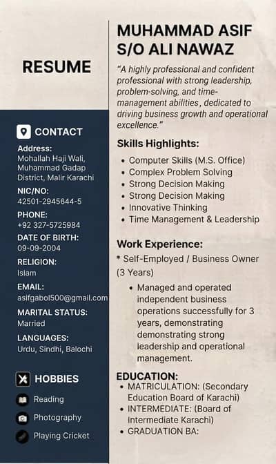 Need job in Bahria town Karachi