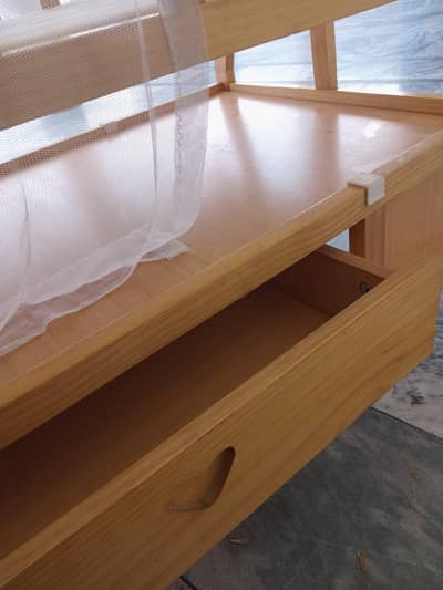 Premium Wooden Baby Cot with Mosquito Net & Storage Drawer