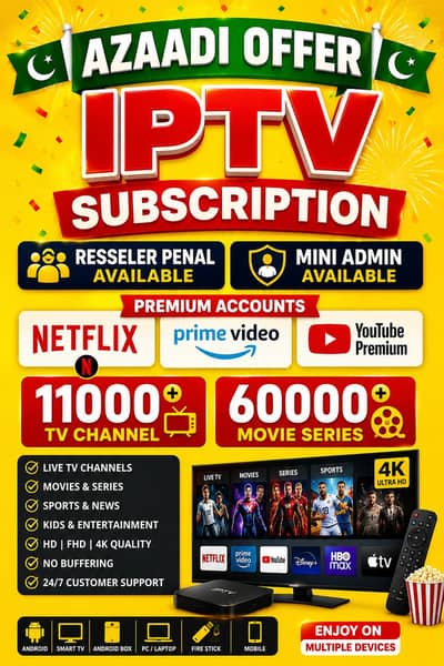 IPTV Subscription – HD/FHD/4K | Sports, Movies & Live TV