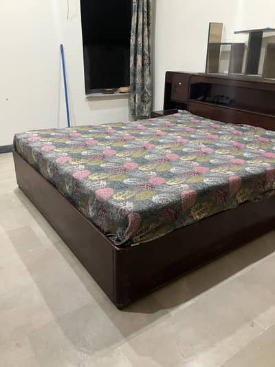 Wooden Double Bed and Side Tables For Sale