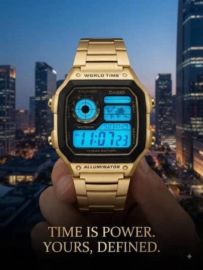 Casio AE-1200 World Time Digital Stainless Watch For Man