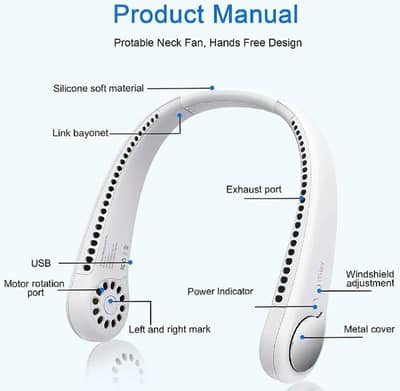 Neck Fan Black ABS Lightweight Portable