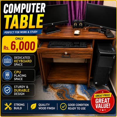 Computer Table  with Keyboard Tray & CPU Space – Rs. 6,000