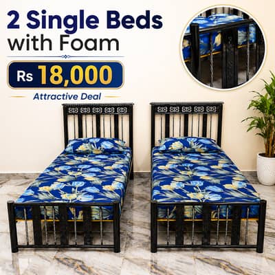 2 Single Beds with Foam | Strong Metal Beds | Good Condition