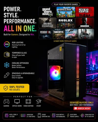 Intel Core i7 4 gen _ 128 ssd _ 24 GB ram _ 500 watt power supply
