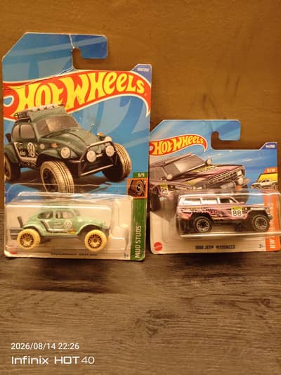 Pair of 2 Hotwheels 1988 jeep Wrangler+Volkswagen "Baja  Bug