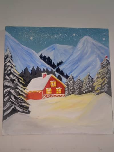 Hand-Painted Winter Mountain Landscape – Original Artwork