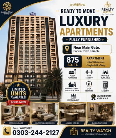Ready to move Fully Furnished Apartments ! 875 sq ft Bahria town