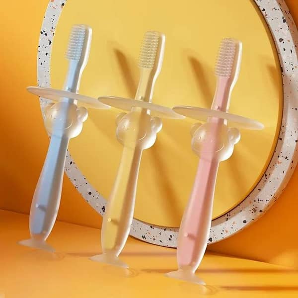 Soft Handle Flexible Silicone Rubber Teether Infant Training Baby Toothbrush