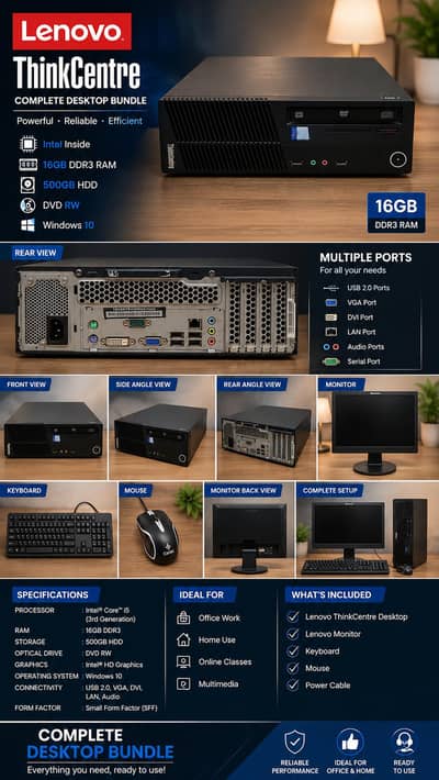  Lenovo ThinkCentre Core i5 Complete Desktop Set for Sale 
