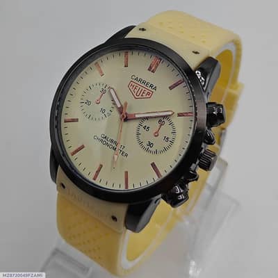 men's chronograph watch Yellow Silicone strape Rose Gold