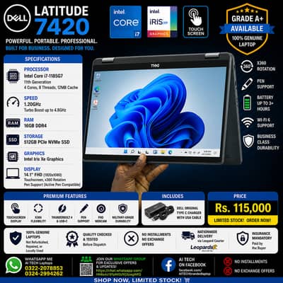 Dell Latitude 7420 Ci7 11th Gen 16GB RAM 512GB SSD Touch Screen Laptop