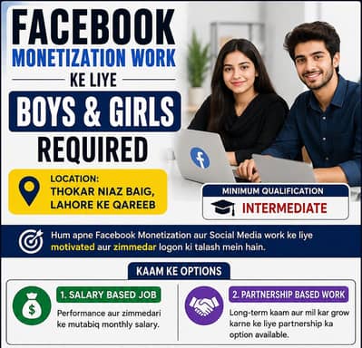 Facebook Monetization Work Ke Liye Boys & Girls Required