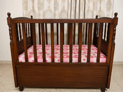 Custom designed wooden cot with mattress. Contact on 03373195090