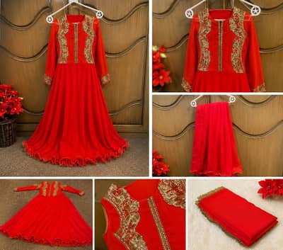 Beautiful Red & Gold Embroidered Anarkali Gown / Party Wear Dress