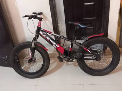 Fat Tyre Bicycle, Black & Red, with Disc Brakes and Front Suspension.