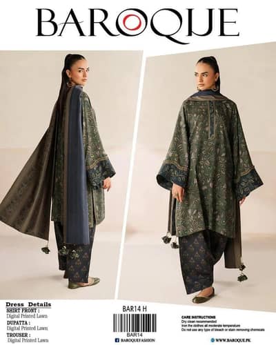 Unstitched Printed law suit Green Baroque Digital Pattern 3pcs
