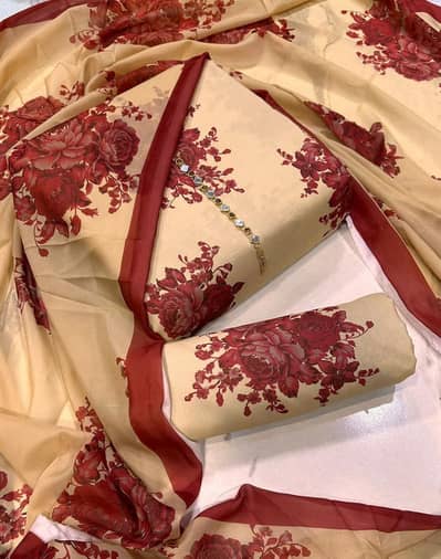 Foloral Digital Printed Swiss Lawn 3PC Suit – Chiffon Dupatta