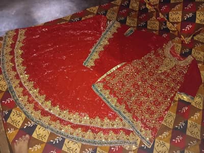 heavy bridal red lehnga zardozi kundan barat suit 3 pc