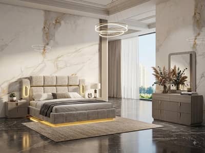 Luxury Bouclé Bedroom Set with LED Profile Lighting | Factory Price