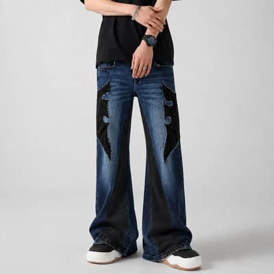 Hand stitched Y2K Black Patchwork Flared Jeans | Unisex | Waist 28–32