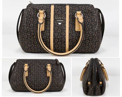 Original GUESS Monogram Signature Purse Black Tan Handbag