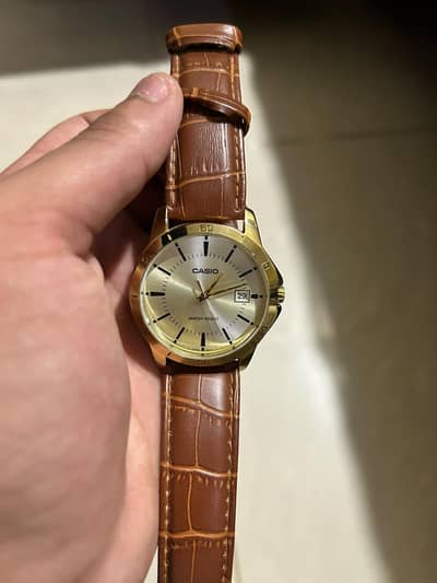 Casio Mens Classic | Gold Dial | Brown Leather Starp