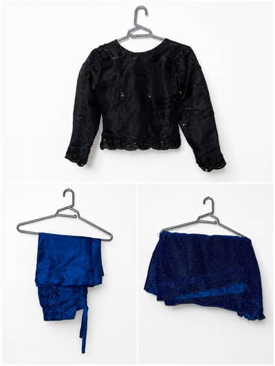 Elegant Black & Royal Blue Traditional 3-Piece Pakistani Dress