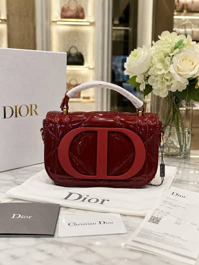 Dior 30 Montaigne Glossy Red Patent Top-Handle Bag
