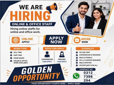 We are hiring staff male and female for online and office work.