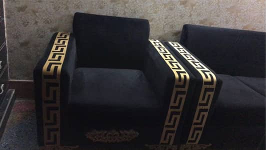 Black & Gold Luxury Sofa Set For Sale