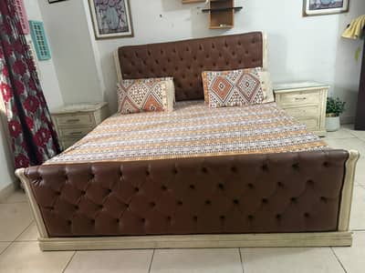 bed with two side tables and Chester with master molty foam mattress