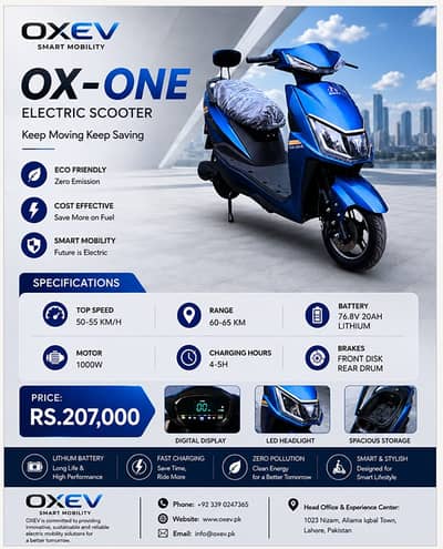 OXEV OX-ONE Electric Scooty | 1000W | 65KM Range | Brand New