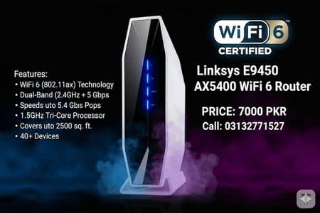 Linksys E9450 AX5400 Dual-Band WiFi 6 EasyMesh Router