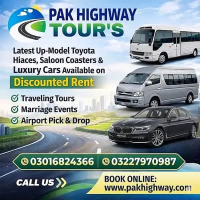 Rent A Car, Hiace ,Coaster, Grand Cabin, Fortuner, Civic, Kia Sportage
