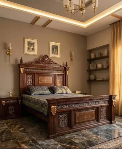 Solid Wood chinyoti King Size Bed Set With 19 Inch Mattress For Sale