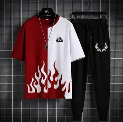 Men's Maroon Printed Track Suit 2 Pcs | Slim Fit Polyester