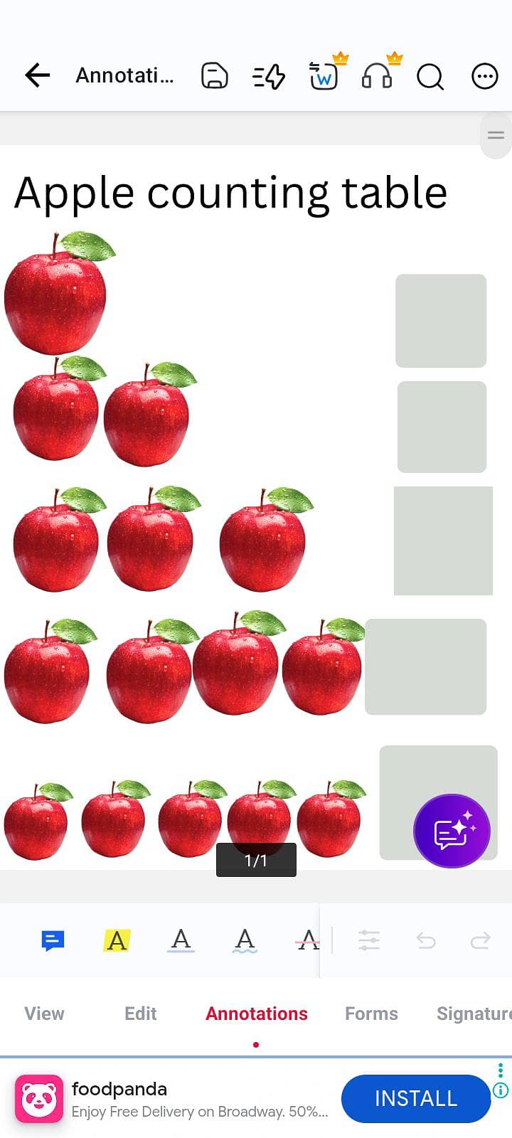 Apple counting table 1