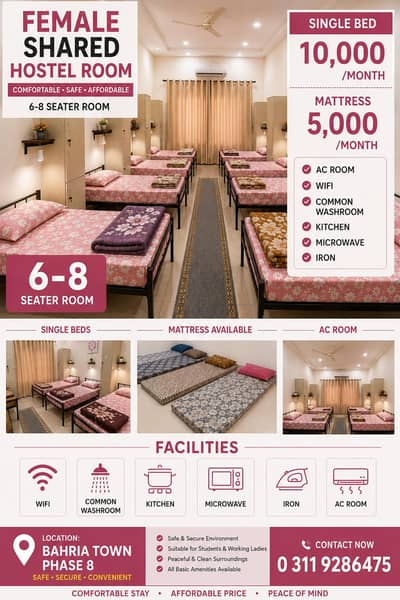 With Ac female hostel room sharing