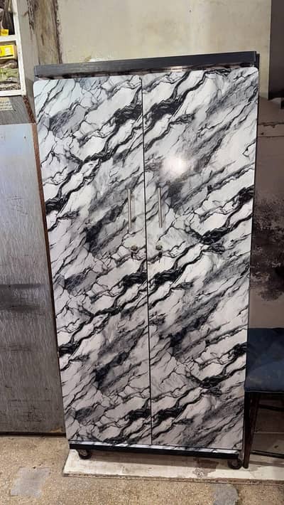  Compact 2-Door Black & White Marble Wardrobe (32"x63"x16")