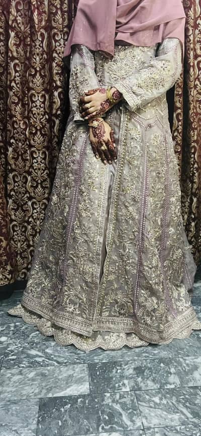 Heavy Embroidered Lilac organza Front-Open Gown Maxi Size M/L length52